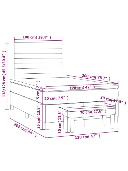 Kontinentālā gulta rāmis ar matraci, krēmkrāsas, 120x200 cm, audums