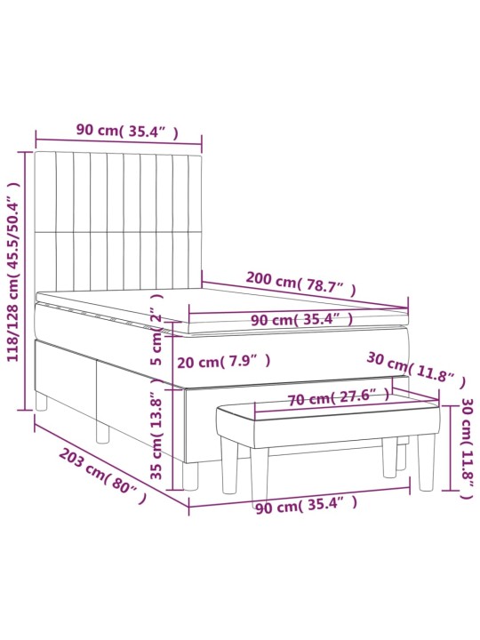 Kontinentālā gulta rāmis ar matraci, krēmkrāsas, 90x200 cm, audums