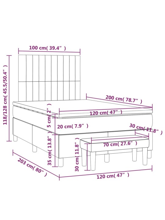 Kontinentālā gulta rāmis ar matraci, krēmkrāsas, 120x200 cm, audums