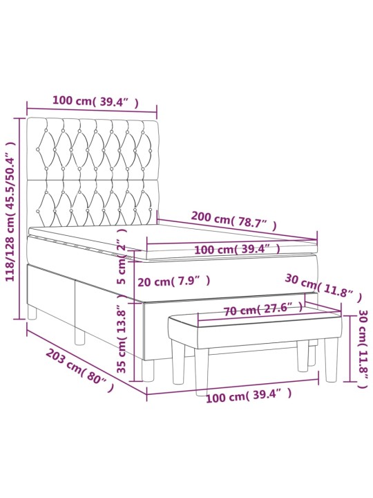 Atsperu gultas rāmis ar matraci, tumši pelēka audums, 100x200cm