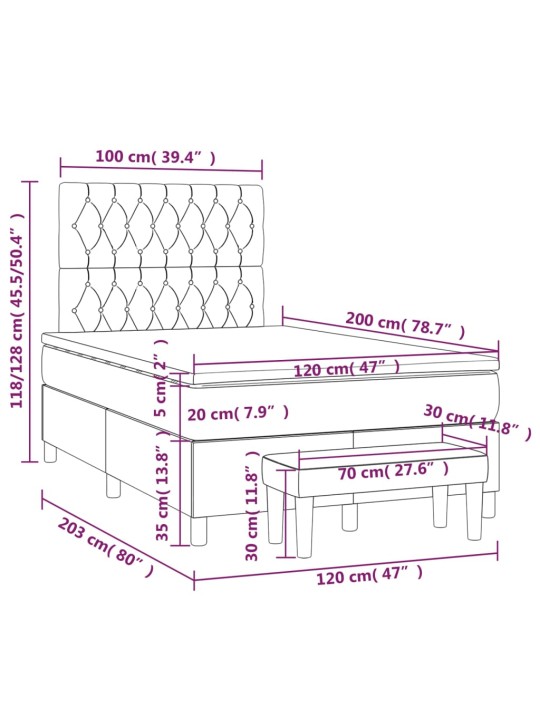 Kontinentālā gulta rāmis ar matraci, krēmkrāsas, 120x200 cm, audums
