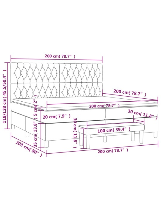 Kontinentālā gulta rāmis ar matraci, krēmkrāsas audums, 200x200 cm