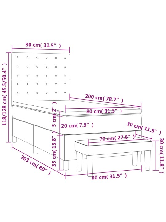 Atsperu gultas rāmis ar matraci, tumši pelēka, 80x200cm, audums