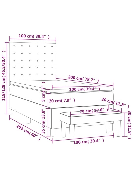 Atsperu gultas rāmis ar matraci, zils, 100x200 cm, audums