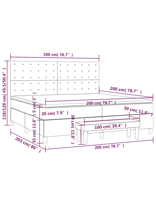 Kontinentālā gulta rāmis ar matraci, krēmkrāsas audums, 200x200 cm