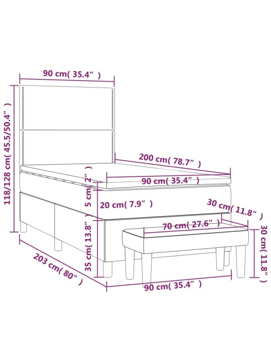 Kontinentālā gulta ar matraci, rozā samts, 90x200 cm