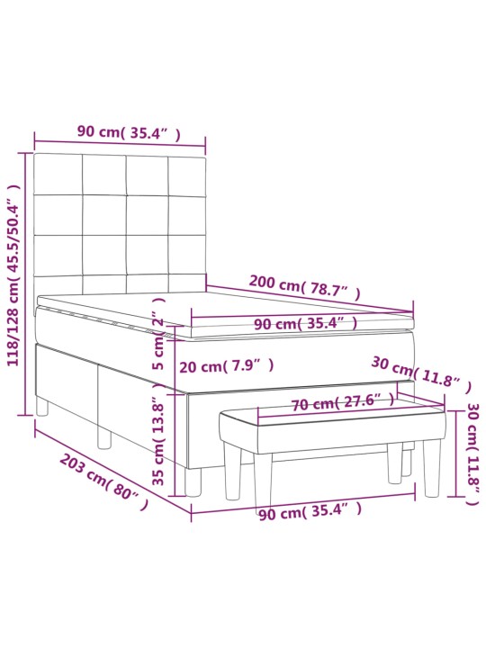Kontinentālā gulta ar matraci, rozā samts, 90x200 cm