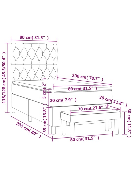 Kontinentālā gulta ar matraci, rozā samts, 80x200 cm