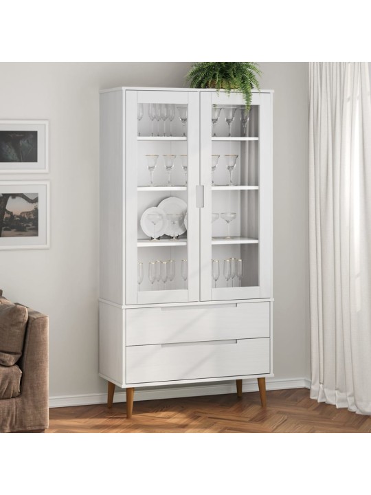 Vitrīnas skapis molde, balts, 90x35x175 cm, priedes masīvkoks