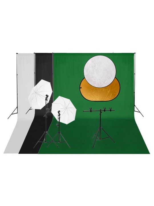 Fotostudijas apgaismojuma komplekts ar fonu un reflektoru