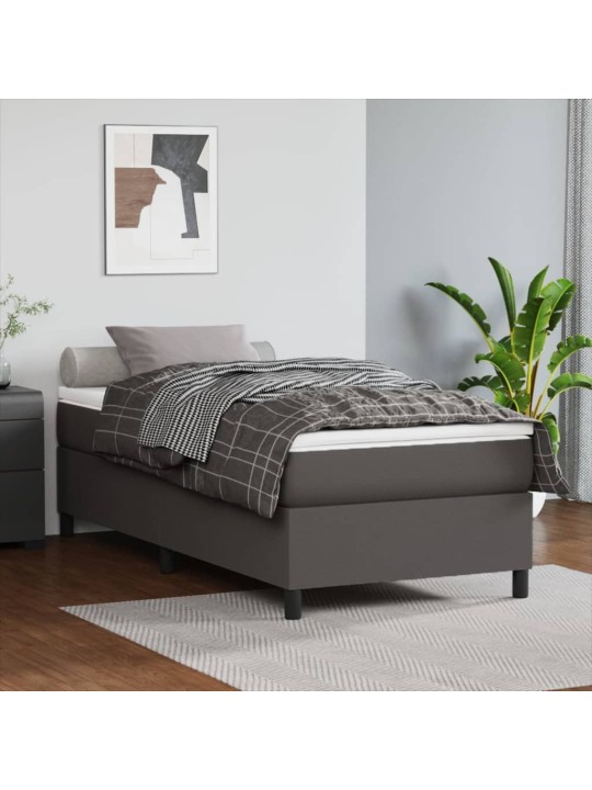 Kontinentālā gulta ar matraci, pelēka, 100x200 cm, mākslīgā āda
