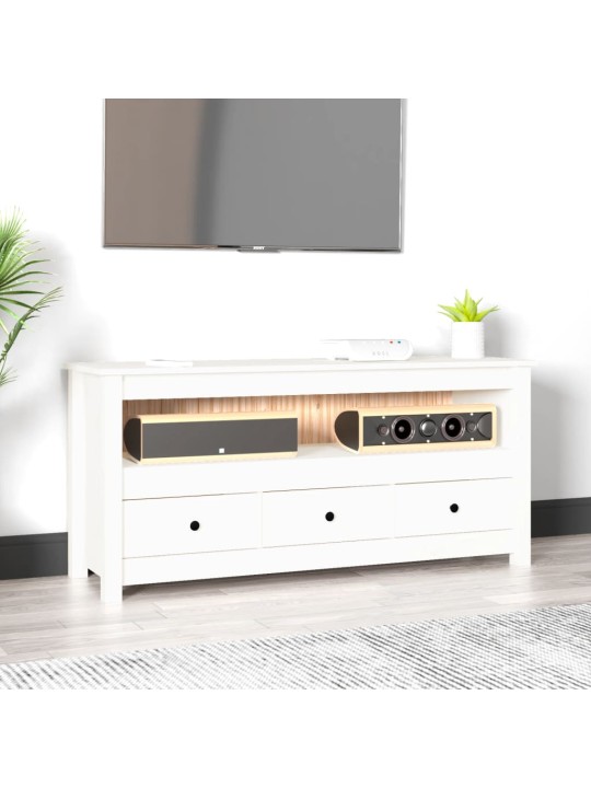 Tv skapītis, balts, 114x35x52 cm, priedes masīvkoks