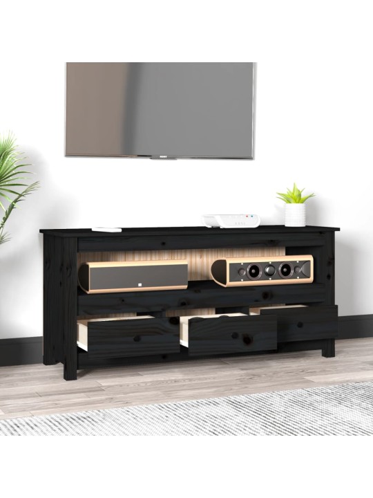 Tv skapītis, melns, 114x35x52 cm, priedes masīvkoks