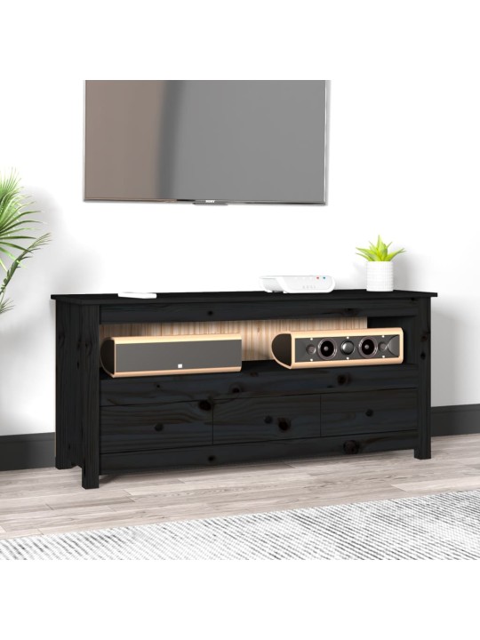 Tv skapītis, melns, 114x35x52 cm, priedes masīvkoks