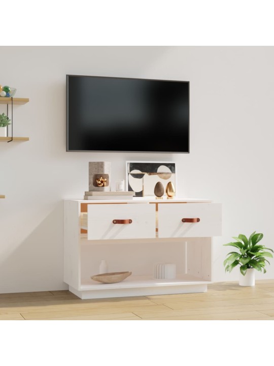Tv skapītis, balts, 90x40x60 cm, priedes masīvkoks