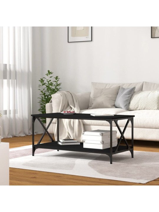 Kafijas galdiņš, melns, 100x50x45 cm, inženierijas koks, dzelzs