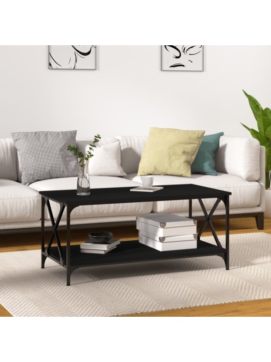 Kafijas galdiņš, melns, 100x50x45 cm, inženierijas koks, dzelzs