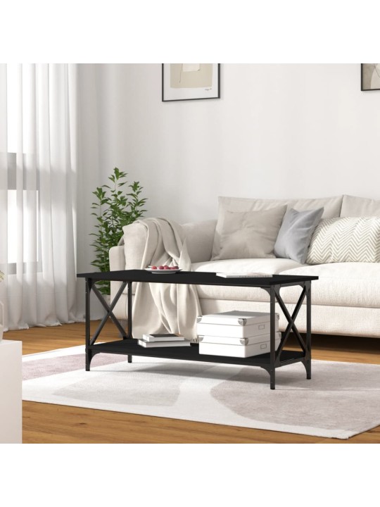 Kafijas galdiņš, melns, 100x50x45 cm, inženierijas koks, dzelzs