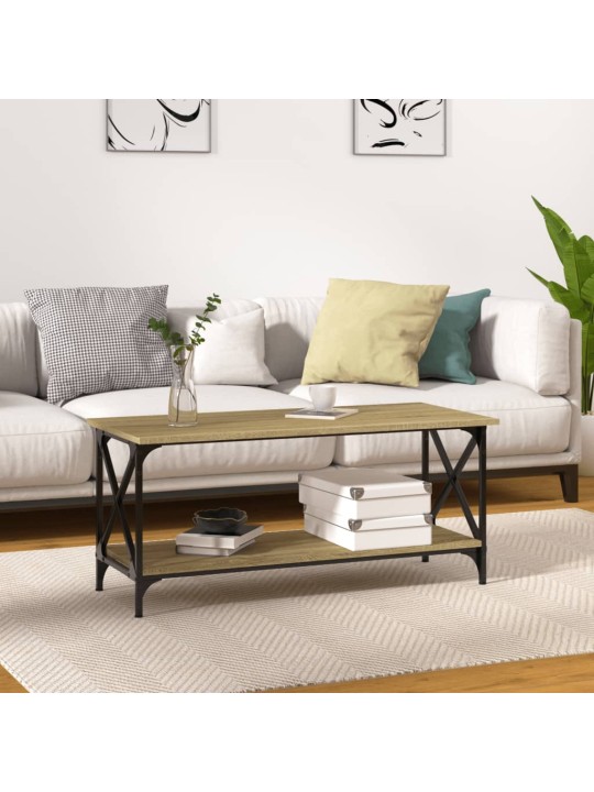Kafijas galdiņš, melns, 100x50x45 cm, inženierijas koks, dzelzs