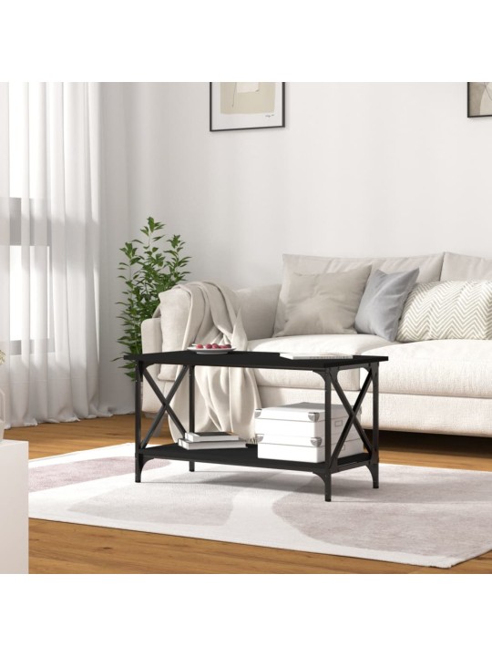 Kafijas galdiņš, melns, 80x45x45 cm, inženierijas koks, dzelzs