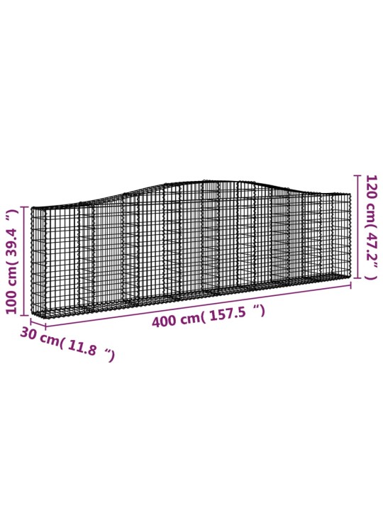 Arkveida gabiona grozi, 4 gb., 400x30x100/120cm, cinkota dzelzs