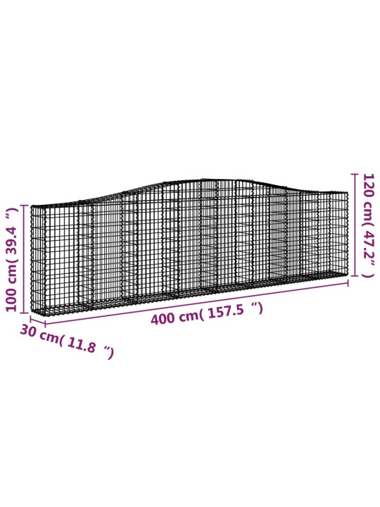 Arkveida gabiona grozi, 20gb., 400x30x100/120cm, cinkota dzelzs