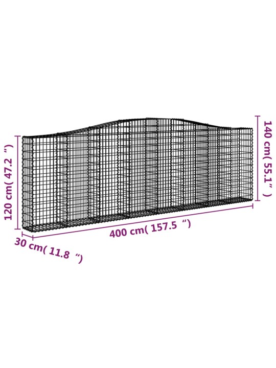 Arkveida gabiona grozi, 15gb., 400x30x120/140cm, cinkota dzelzs