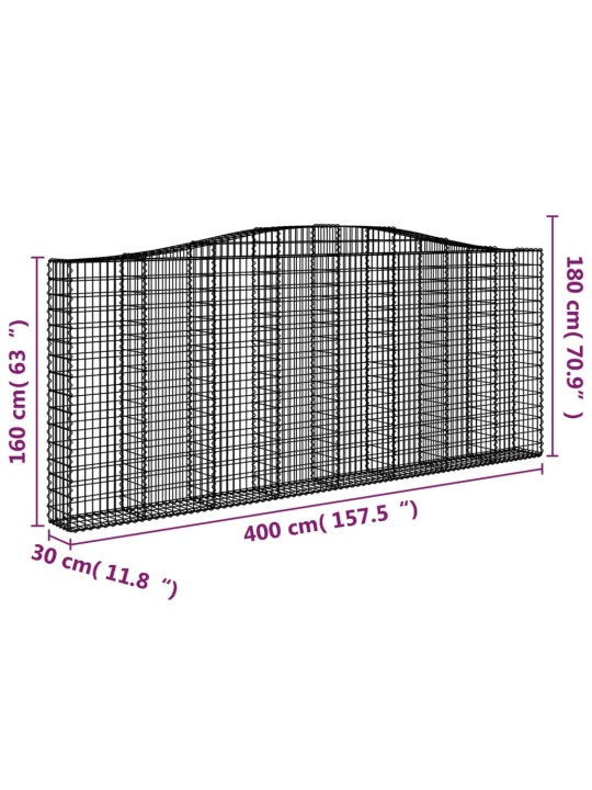 Arkveida gabiona grozi, 4 gb., 400x30x160/180cm, cinkota dzelzs