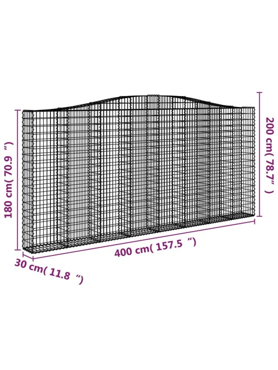 Arkveida gabiona grozi, 4 gb., 400x30x180/200cm, cinkota dzelzs