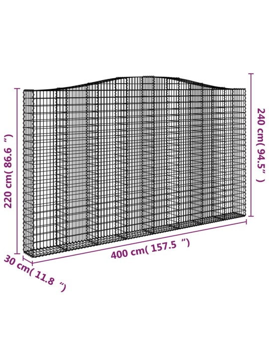 Arkveida gabiona grozi, 4 gb., 400x30x220/240cm, cinkota dzelzs
