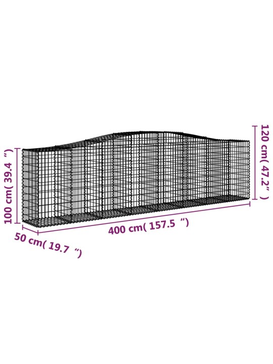 Arkveida gabiona grozi, 4 gb., 400x50x100/120cm, cinkota dzelzs