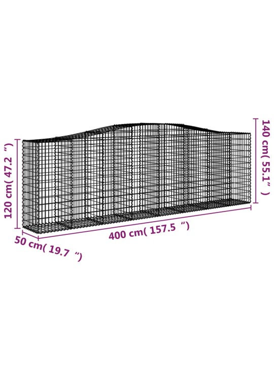 Arkveida gabiona grozi, 4 gb., 400x50x120/140cm, cinkota dzelzs