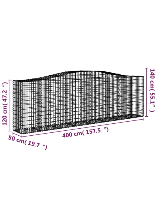 Arkveida gabiona grozi, 20gb., 400x50x120/140cm, cinkota dzelzs