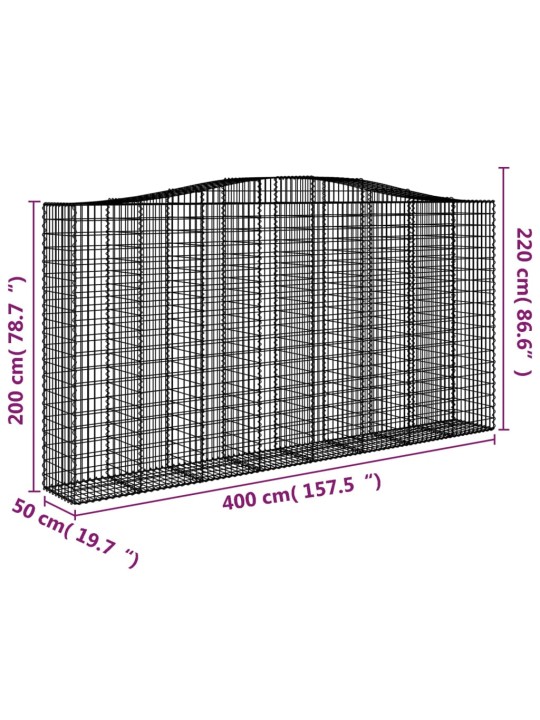 Arkveida gabiona grozi, 4 gb., 400x50x200/220cm, cinkota dzelzs
