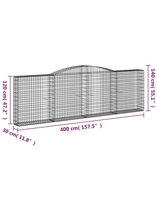 Arkveida gabiona grozi, 5 gb., 400x30x120/140cm, cinkota dzelzs
