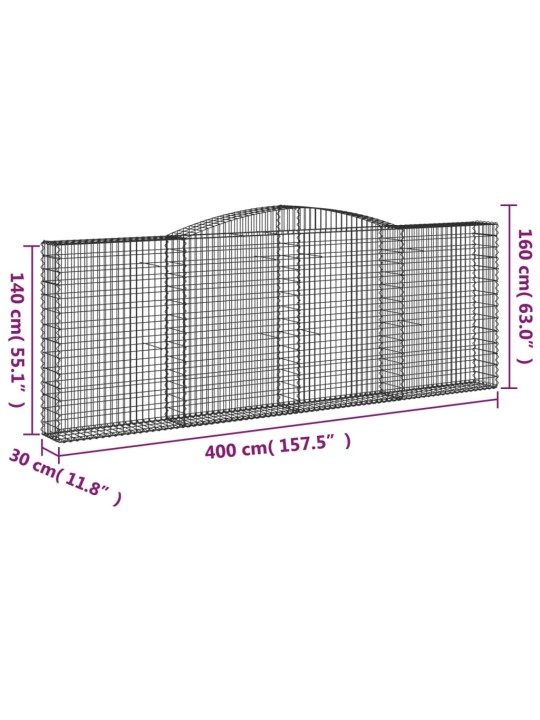 Arkveida gabiona grozi, 4 gb., 400x30x140/160cm, cinkota dzelzs