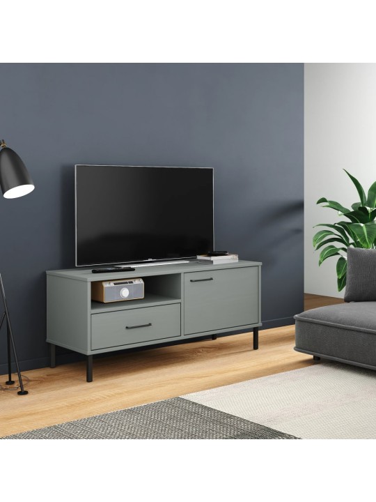 Tv skapītis ar metāla kājām oslo, pelēks, priedes masīvkoks