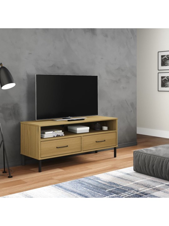 Tv skapītis ar metāla kājām oslo, brūns, priedes masīvkoks