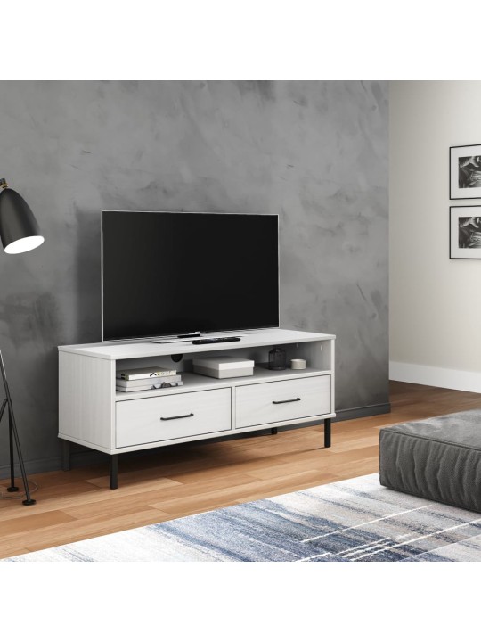 Tv skapītis ar metāla kājām oslo, balts, priedes masīvkoks