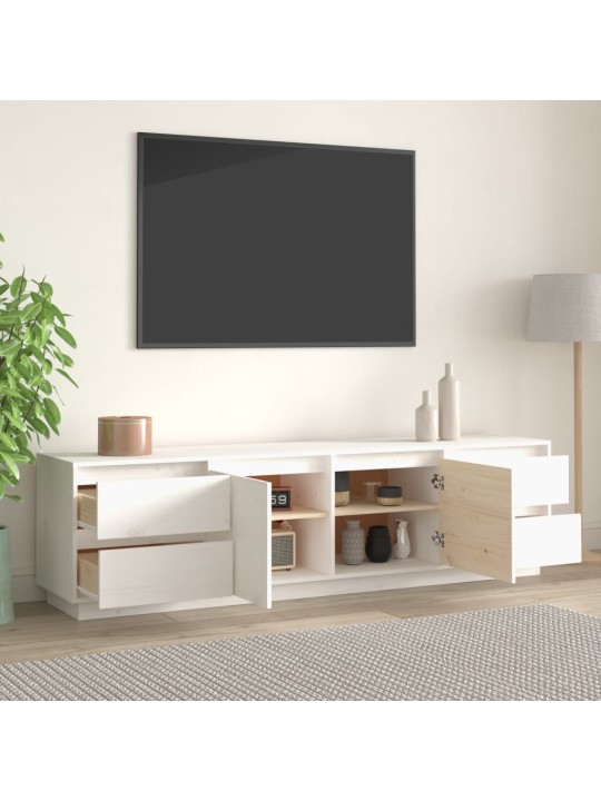 Tv plaukts, balts, 176x37x47,5 cm, priedes masīvkoks