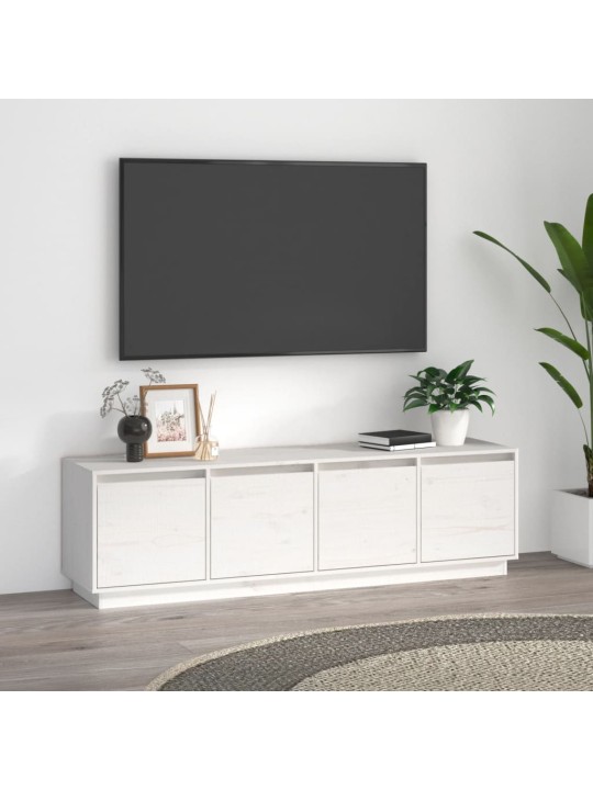 Tv plaukts, balts, 156x37x45 cm, priedes masīvkoks