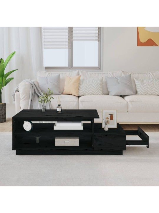 Kafijas galdiņš, melns, 120x50x40,5 cm, priedes masīvkoks