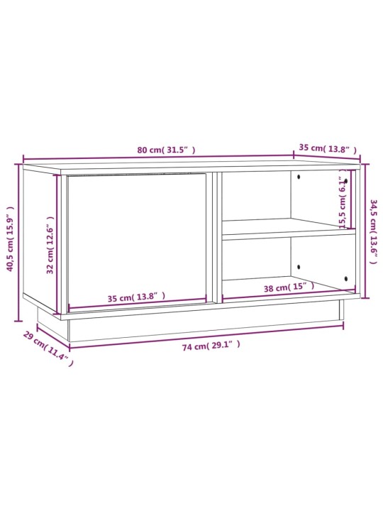 Tv plaukts, balts, 80x35x40,5 cm, priedes masīvkoks