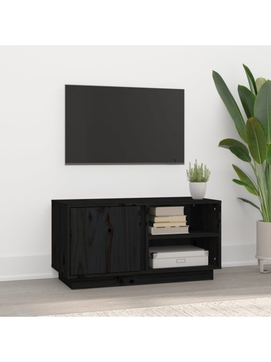 Tv skapītis, melns, 80x35x40,5 cm, priedes masīvkoks