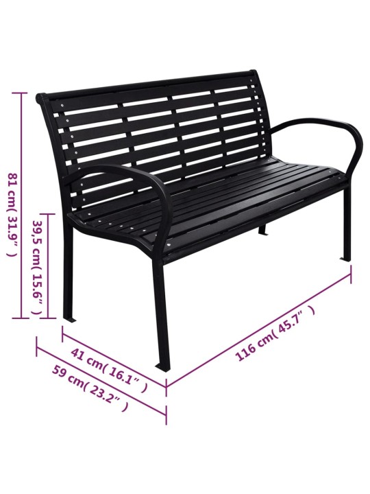 Dārza sols, melns, 116 cm, tērauds un wpc