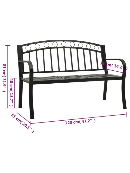 Dārza sols ar galdiņu, melns, 120 cm, tērauds