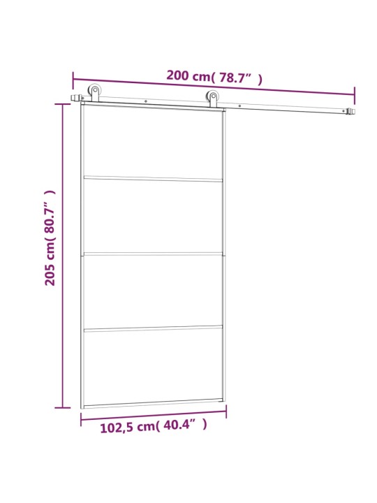 Bīdāmās durvis, stiprinājumi, stikls, alumīnijs, 102,5x205 cm