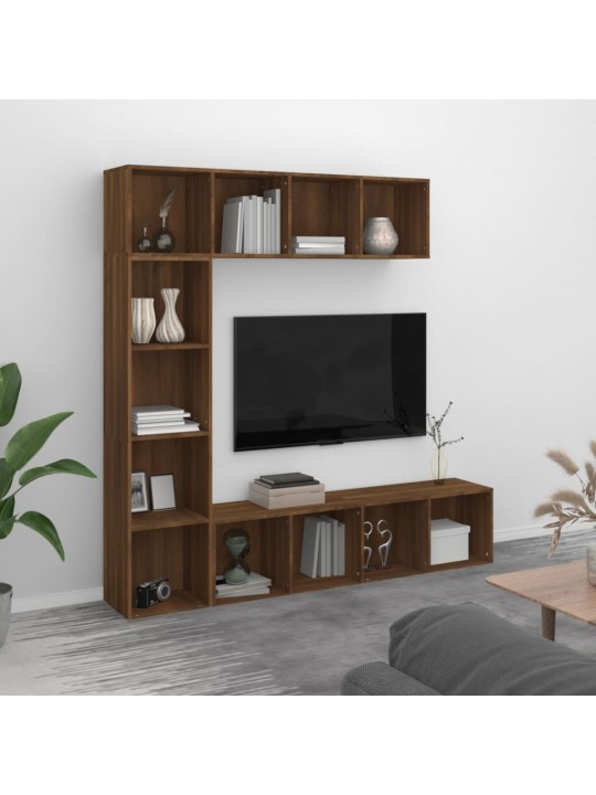 3-daļīgs grāmatu un TV plaukta komplekts, ozola, 180x30x180 cm