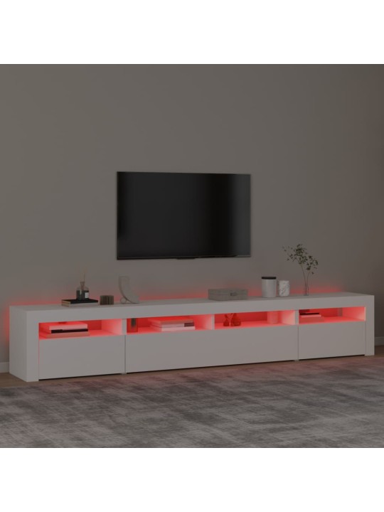 Tv galdiņš ar led apgaismojumu, balts, 240x35x40 cm