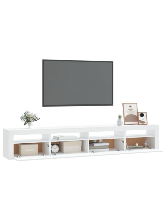 Tv galdiņš ar led apgaismojumu, balts, 240x35x40 cm